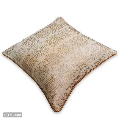 Gifts Island Set of 5 Dupion Silk Decorative/Traditional Rajasthani Warli Golden Hand Printed Throw/Pillow Square Cushion Covers-thumb4