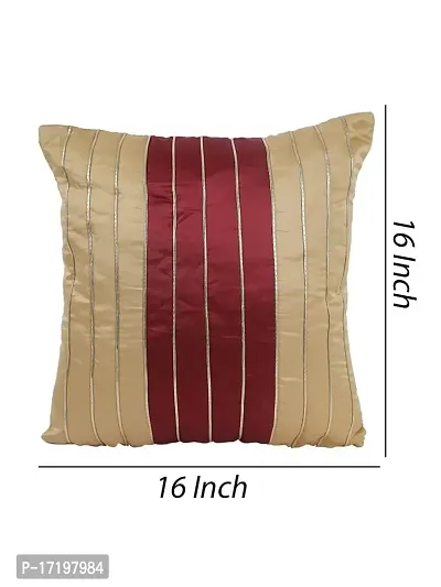 Gifts Island? Set of 5 Gold  Maroon Polyester Silk Gold-Tone Striped Square Cushion Covers 16 inch x 16 inch (40.64 x 40.64 cm, Gold)-thumb3