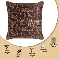 Gifts Island? Set of 5 Cushion Covers 16 inch x 16 inch 3D Golden Tribal Hand-Block Printed Throw Pillow/Cushion Covers (40.64 x 40.64 cm, Brown,Beige)-thumb1