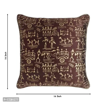 Gifts Island? Set of 5 Cushion Covers 16 inch x 16 inch 3D Golden Tribal Hand-Block Printed Throw Pillow/Cushion Covers (40.64 x 40.64 cm, Brown,Beige)-thumb3