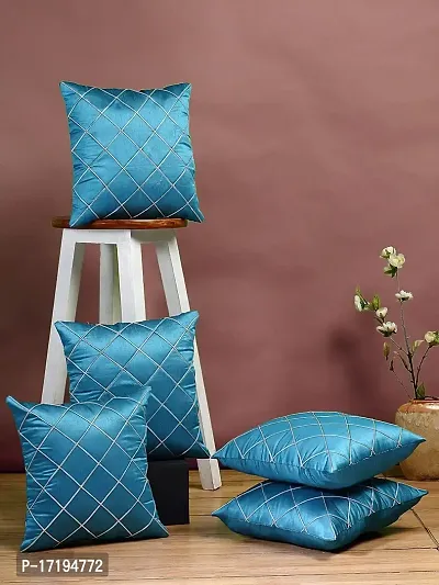 Gifts Island? Set of 5 Polyester Silk Blue  Silver-Tone Cross Checkered Square Cushion Covers 16 inch x 16 inch (40.64 x 40.64 cm, Blue)