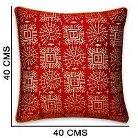 Gifts Island Set of 5 Dupion Silk Decorative/Traditional Rajasthani Warli Golden Hand Printed Throw/Pillow Square Cushion Covers-thumb2