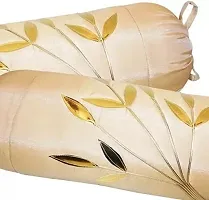 Gifts Island? Set of 2 Polyester Silk Gold Floral Patch-Work Bolster Covers 16 inch x 30 inch (40 x 75 cm, Beige)-thumb1