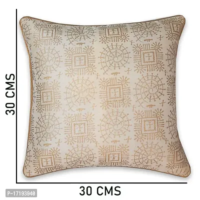 Gifts Island Set of 5 Dupion Silk Decorative/Traditional Rajasthani Warli Golden Hand Printed Throw/Pillow Square Cushion Covers-thumb3