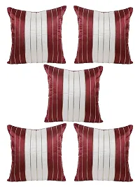 Gifts Island? Set of 5 Red  Cream Polyester Silk Gold-Tone Striped Square Cushion Covers 16 inch x 16 inch (40.64 x 40.64 cm, Red)-thumb1