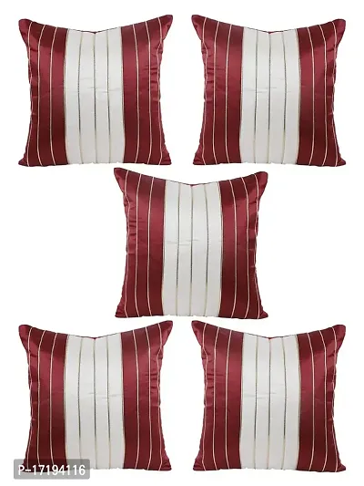 Gifts Island? Set of 5 Red  Cream Polyester Silk Gold-Tone Striped Square Cushion Covers 16 inch x 16 inch (40.64 x 40.64 cm, Red)-thumb2