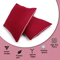 Gifts Island? Set of 5 Maroon Swiss Velvet Solid Plain Reversible Square Cushion Covers 16 inch x 16 inch (40.64 x 40.64 cm, Maroon)-thumb1