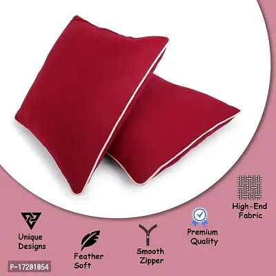 Gifts Island? Set of 5 Maroon Swiss Velvet Solid Plain Reversible Square Cushion Covers 16 inch x 16 inch (40.64 x 40.64 cm, Maroon)-thumb2