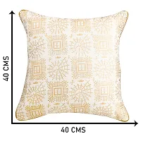 Gifts Island? Set of 5 Polyester Silk Traditional Warli Golden Hand-Block Printed Square Cushion Covers 16 inch x 16 inch (40.64 x 40.64 cm, White)-thumb1