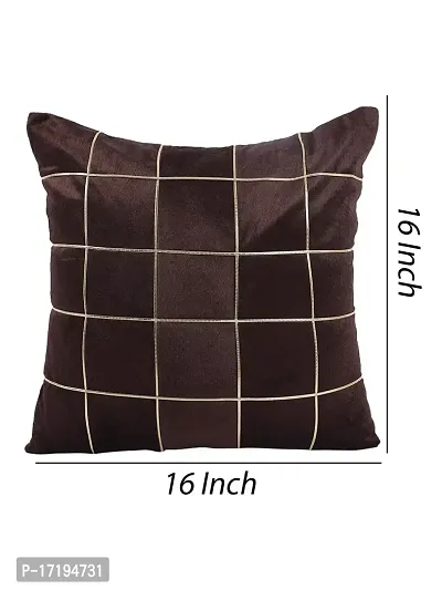 Gifts Island? Set of 5 Polyester Silk Brown  Gold-Tone Box Checkered Square Cushion Covers 16 inch x 16 inch (40.64 x 40.64 cm, Brown)-thumb3