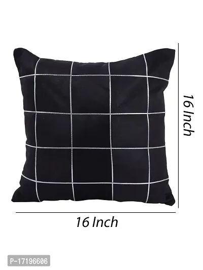 Gifts Island? Set of 5 Polyester Silk Black  Silver-Tone Box Checkered Square Cushion Covers 16 inch x 16 inch (40.64 x 40.64 cm, Black)-thumb3