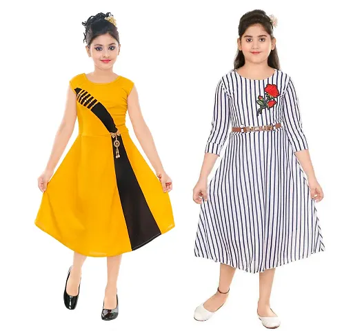 Elegant Blend Embellished Frocks with Dresses For Girls- Pack Of 2