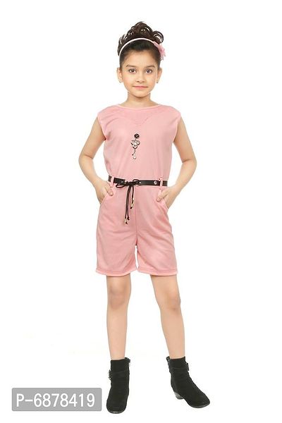 Alluring Cotton Blend Pink Basic Jumpsuit For Baby Girls-thumb0
