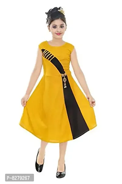 Vastra Fab Girls' Knee Length Dress (VF138_28_Gold_6-7 Years)-thumb0