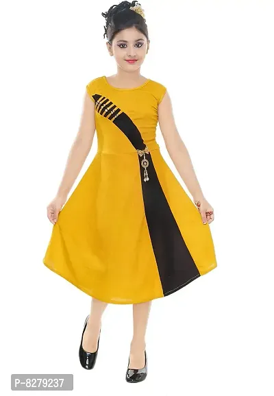 Vastra Fab Girl's A-Line Knee Length Dress (VF138_24_Gold_4-5 Years)-thumb0