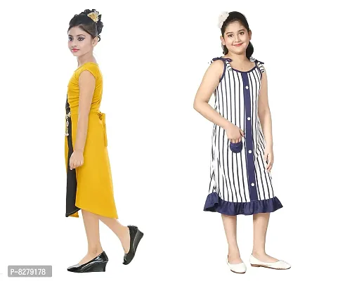 Vastra Fab Kids Girl a-line Knee Length Multicolor Frocks and Dress-thumb2