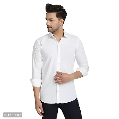 White Plain Cotton Full Sleeve Shirt-thumb0