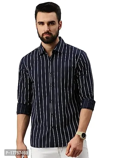 Blue  White Lining Cotton Full Sleeve Shirt-thumb0