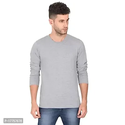 Grey Cotton Full Sleeve Tshirt-thumb0