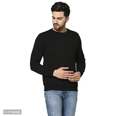 Black Cotton Solid Full Sleeve Sweatshirt