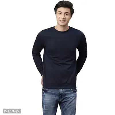 Navy Blue Plain Cotton Full Sleeve Sweatshirt-thumb0