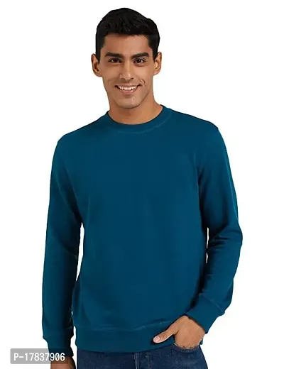 Turquoise Cotton Plain Full Sleeve Sweatshirt-thumb0