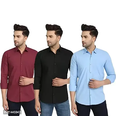 Stylish Cotton Long Sleeves Casual Shirt for Men Pack of 3-thumb0