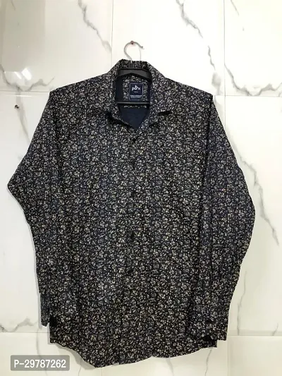 Blue Printed Cotton Full Sleeve Shirt