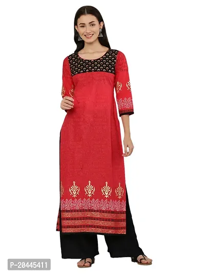 Stylish Red Cotton Printed Kurti For Women-thumb0