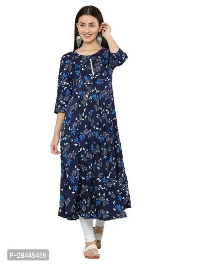 Stylish Navy Blue Crepe Printed Kurti For Women-thumb0