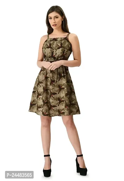 EZIS FASHION Women's Crepe Milk Print Calf Length Regular Dress | Multi | EZIS- D148-thumb0