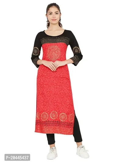 Stylish Red Rayon Printed Kurti For Women-thumb0