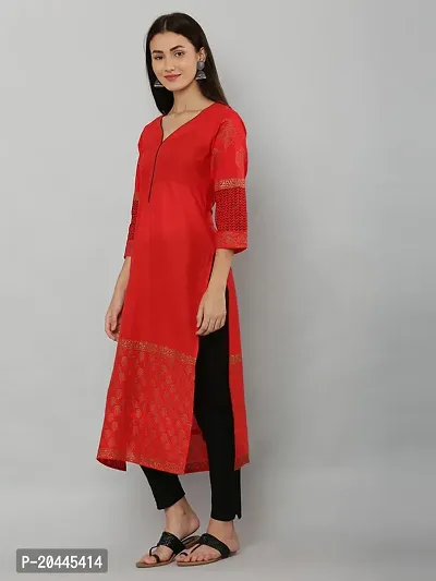 Stylish Red Cotton Printed Kurti For Women-thumb5