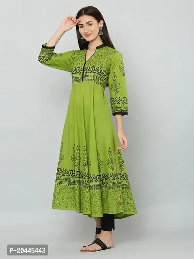 Stylish Green Cotton Printed Kurti For Women-thumb2