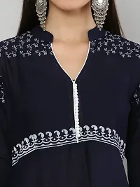 Stylish Navy Blue Cotton Printed Kurti For Women-thumb4