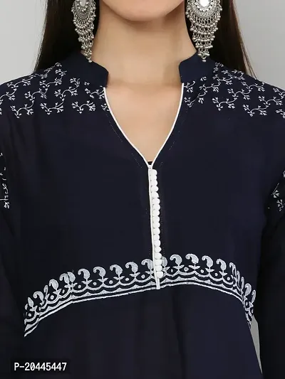 Stylish Navy Blue Cotton Printed Kurti For Women-thumb5