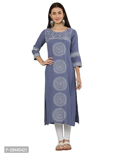 Stylish Grey Rayon Printed Kurti For Women-thumb0