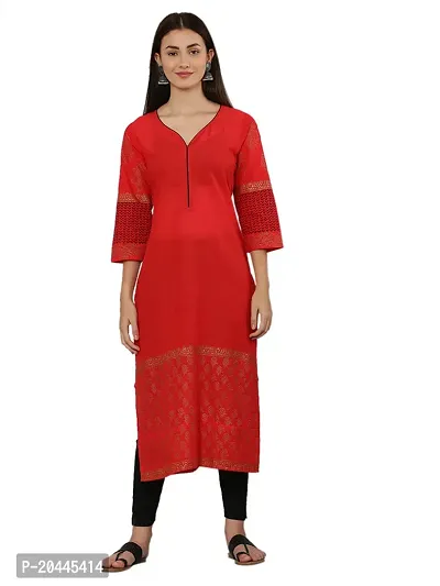 Stylish Red Cotton Printed Kurti For Women-thumb0