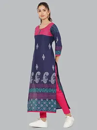 Stylish Blue Cotton Printed Kurti For Women-thumb3