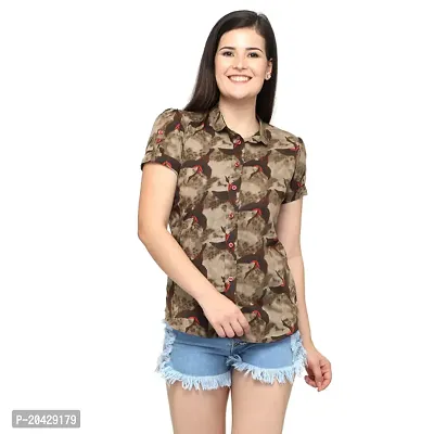 Elegant Brown Crepe Printed Shirt For Women-thumb0