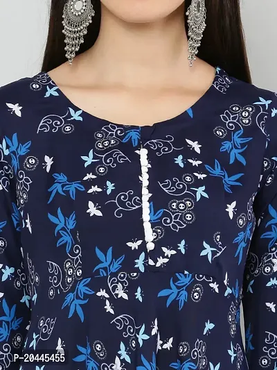 Stylish Navy Blue Crepe Printed Kurti For Women-thumb5