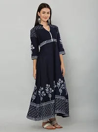 Stylish Navy Blue Cotton Printed Kurti For Women-thumb1