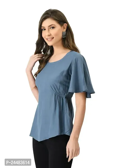 EZIS FASHION Women's Rayon Solid Regular Top | Grey | EZIS- T145-thumb4