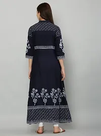 Stylish Navy Blue Cotton Printed Kurti For Women-thumb2