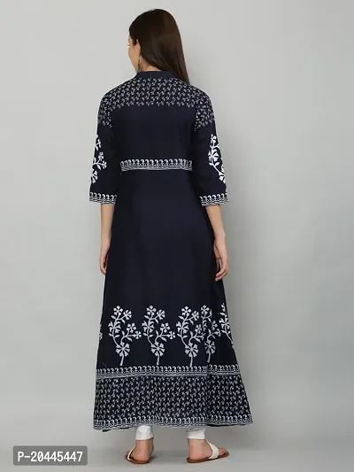 Stylish Navy Blue Cotton Printed Kurti For Women-thumb3