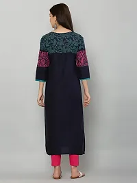 Stylish Navy Blue Cotton Printed Kurti For Women-thumb2