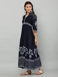 Stylish Navy Blue Cotton Printed Kurti For Women-thumb3