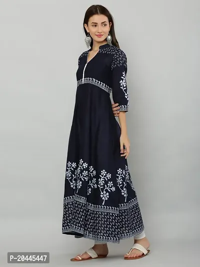 Stylish Navy Blue Cotton Printed Kurti For Women-thumb4