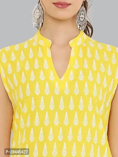 Stylish Yellow Cotton Printed Kurti For Women-thumb5