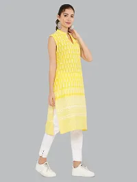 Stylish Yellow Cotton Printed Kurti For Women-thumb1